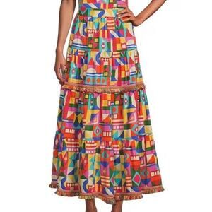 Antonio Melani Bold Multicolor Tiered Maxi Skirt Size 6 Dopamine Resort Cruise